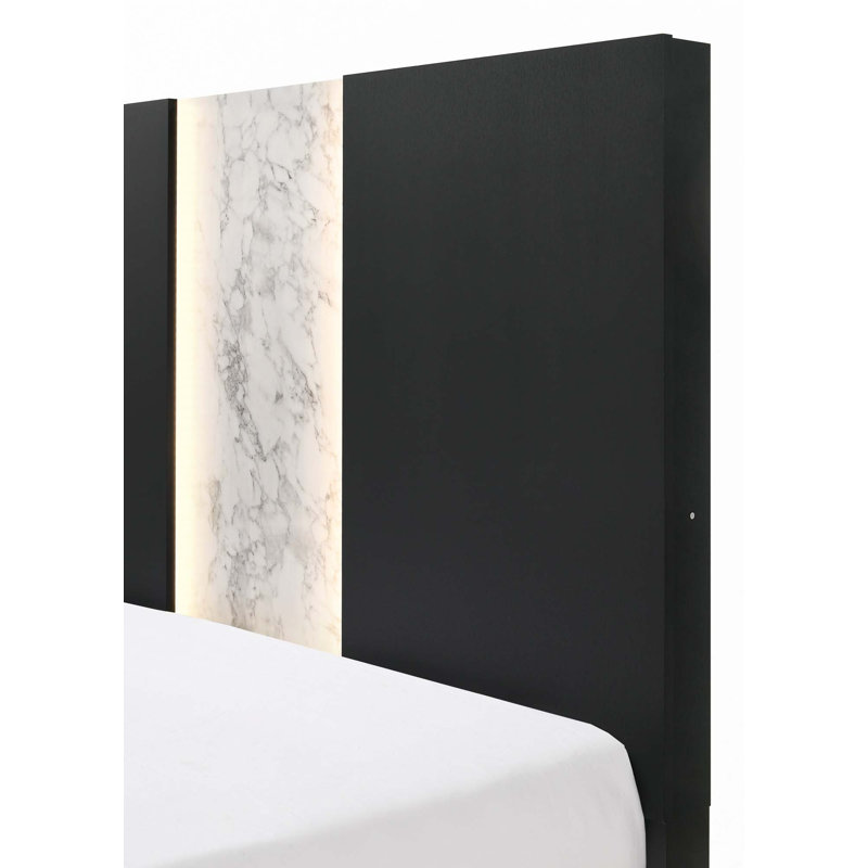 Panneau de lit tête de lit à lumière DEL 1pc (lit seulement), Noir, Très grand