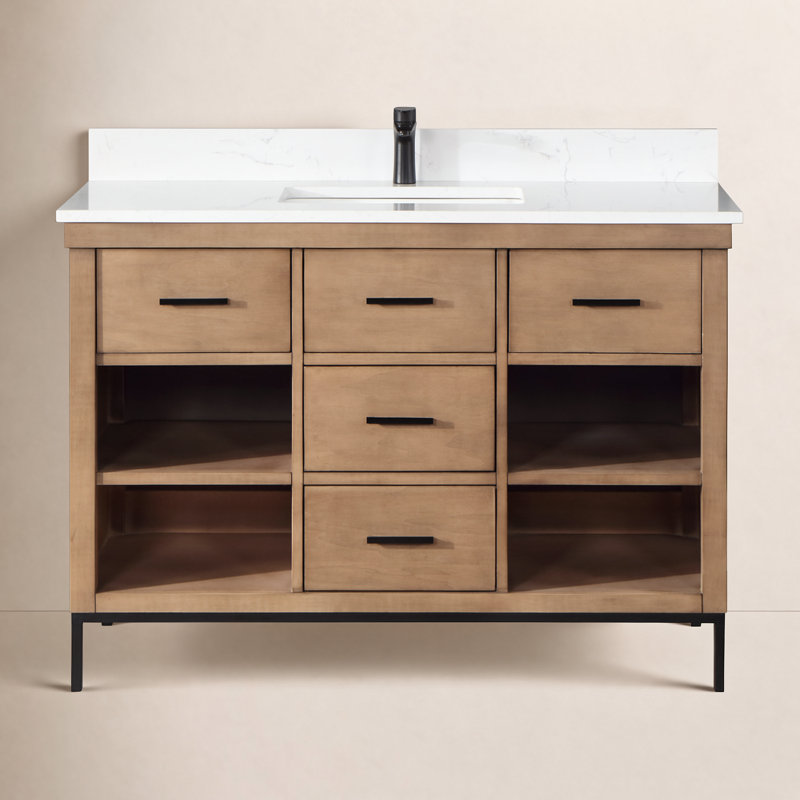 Kesia 48'' Single Bathroom Vanity with Cultured Marble Top, Brown, Matte Black
