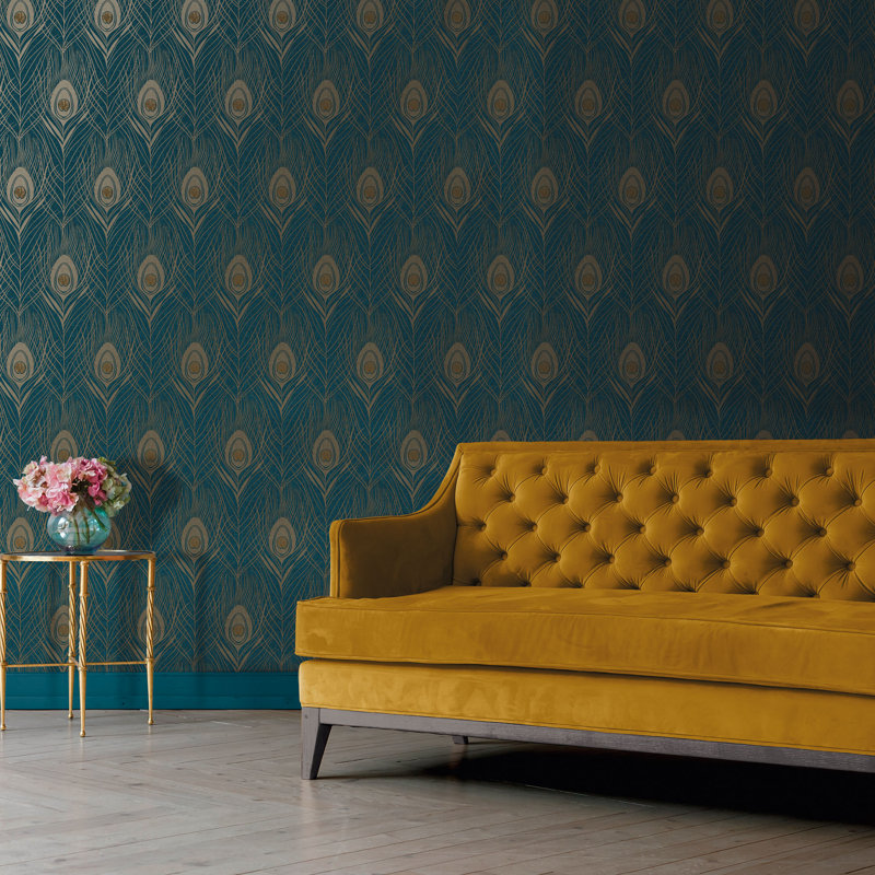 Bonelli 10.05m x 53cm Metallic Finish Paste the Wall Wallpaper Roll, Blue/Yellow