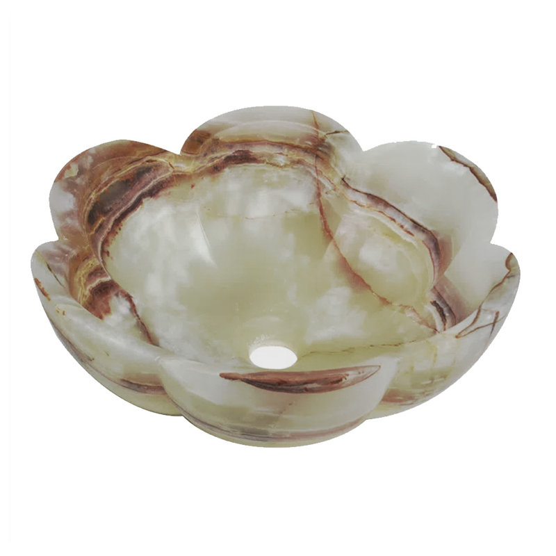 Lavabo vasque à fleurs en marbre vert et brun 16 po - Lavabo en pierre naturelle - Lavabo floral sculpté et poli pour salle d'eau et salle de bain principale