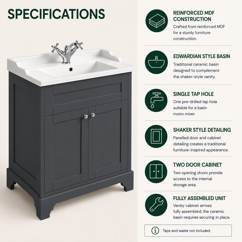 Croft 810mm Single Bathroom Vanity with Basin, Grey