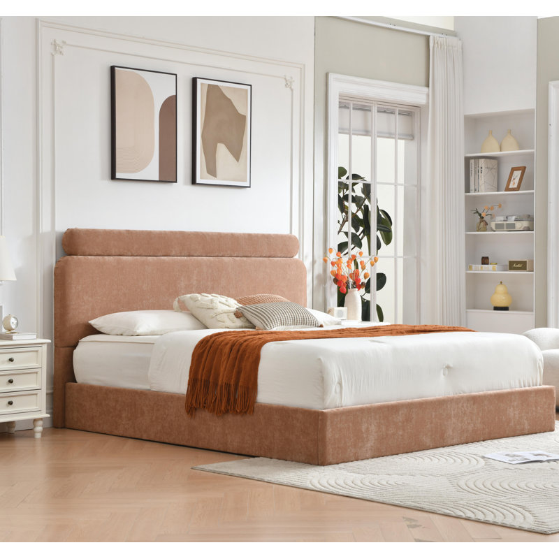 Hydraulic Lift Up Upholstered Storage Bed, King, Blush