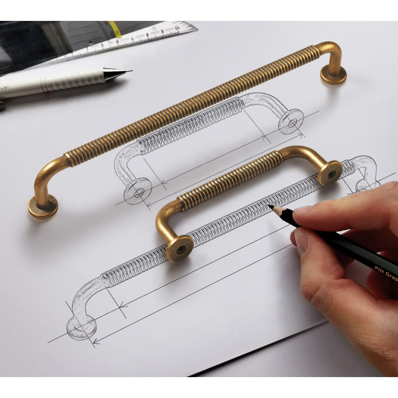Antique Brass Polished Bar Pull with Mounting Hardware