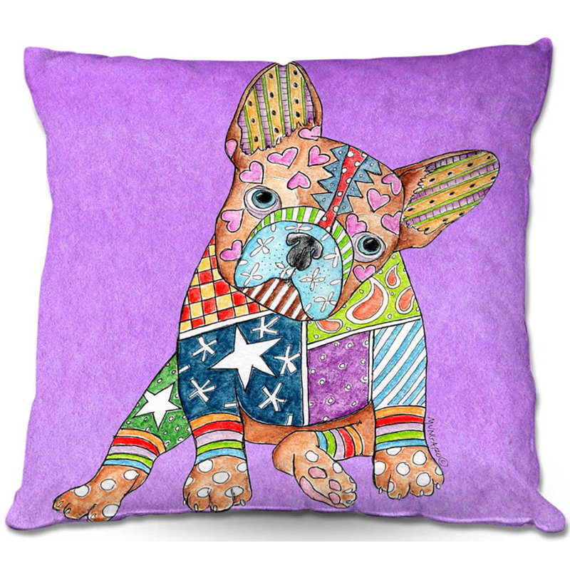  Coussin Couch French Bulldog, 20 po x 20 po, Violet