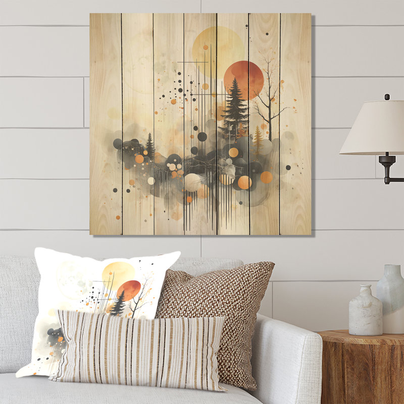 Modern Black And Yellow Forest Landscape IV - Abstract Landscape On Wood Print, 36" H x 36" W