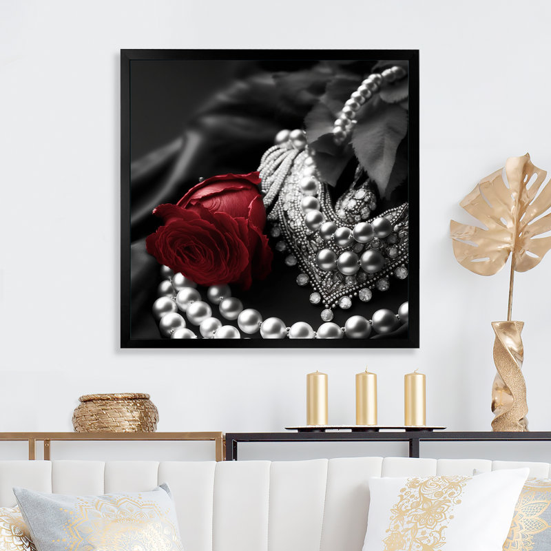 Nelitza Vintage Glam Accessoires en rouge et noir VI - reproduction sur toile, Cadre photo noir, H 16 po x l 16 po x P 1 po