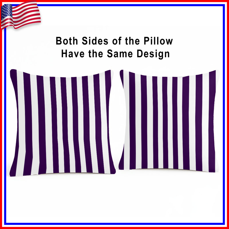 Purple White Stripes Double Sided Throw Pillows, 14 X 14 pouces