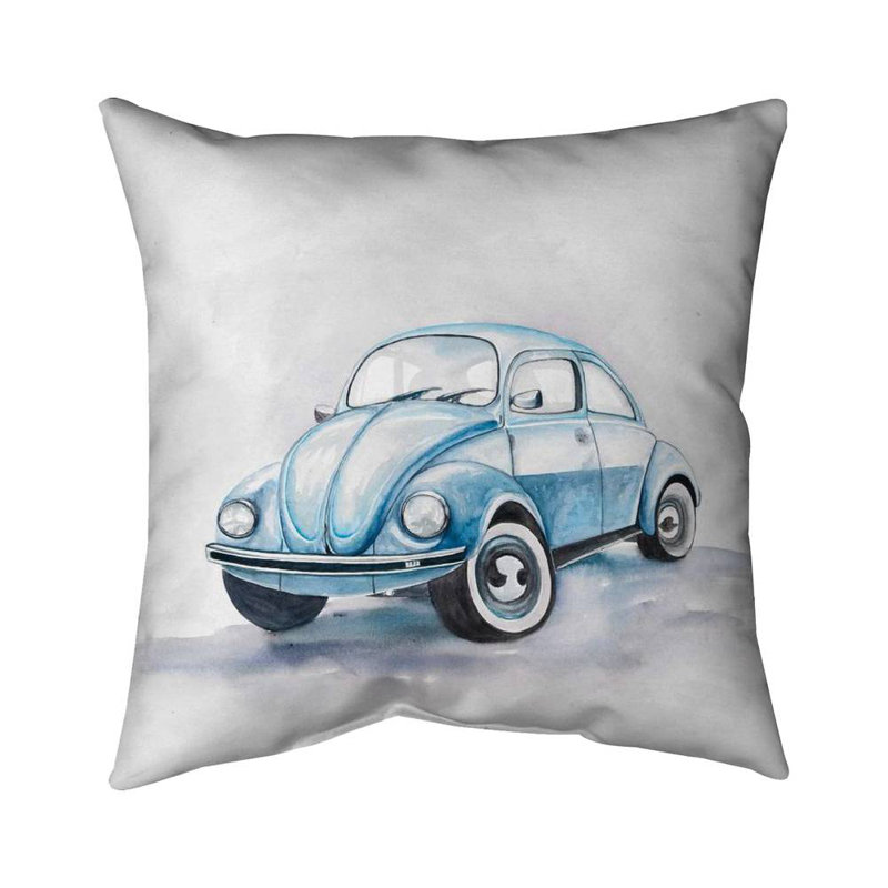 Beetle blue car - 18"x18" Throw pillow - Poly twill - Print on demand, 18" H x 18" W