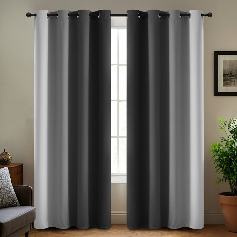 Ombre 100% Blackout Curtain-Room Darkening Grommet Drapes for Bedroom&Living Room, 52" W x 63" L, Black