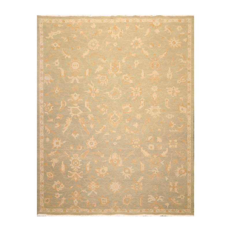 Tapis unique en laine noué à la main couleur sauge de 7 pi 7 po x 9 pi 9 po