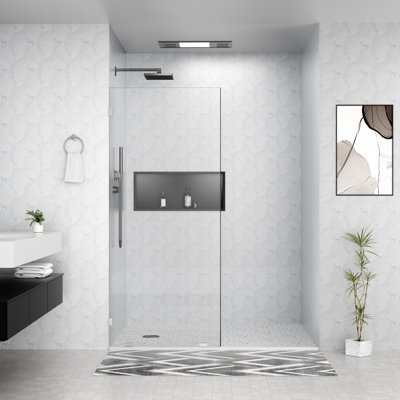 34" W x 78" H Frameless Fixed Glass Shower Panel, Brushed Nickel Nano-Coated Tempered Glass Shower Door for Walk-In Bathroom