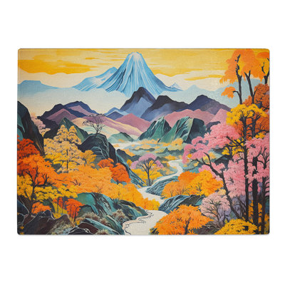 Japanese Mountains Expressionism  Glass Chopping Board