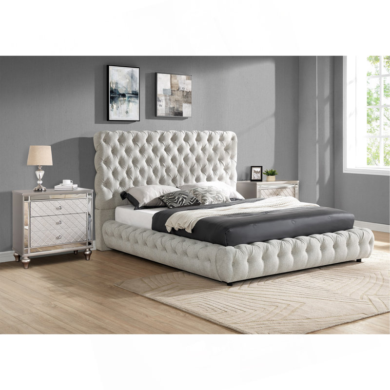 Tête de lit et pied de lit capitonnés 1pc, Gris, Très grand lit