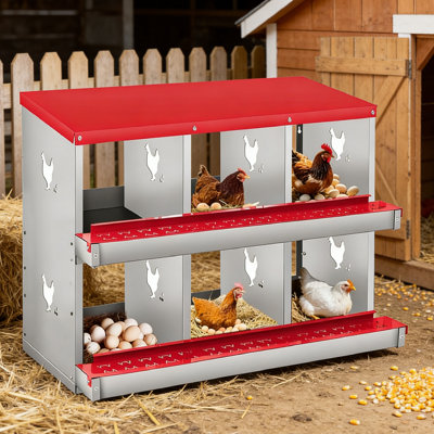 Chicken Nesting Box for Laying Eggs, 6 Compartment Metal Nesting Box,Wall Mount Chicken Nesting Boxes,Easy Egg Collection,Laying Boxes for Chickens Coop to Protect Eggs,Red