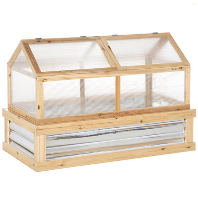 Raised Garden Bed With Polycarbonate Greenhouse, Wooden Garden Cold Frame Greenhouse, Flower Planter Protection, 48" X 24" X 32", Natural