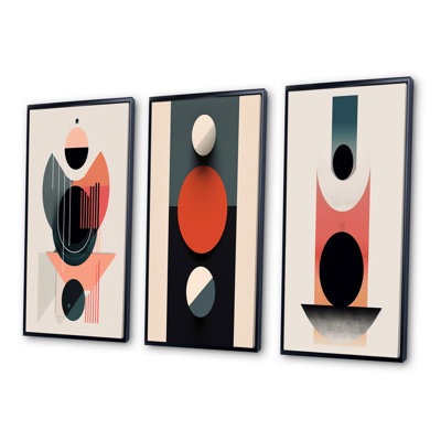 Full Moon Delight Retro Geometric Minimalism III - Transitional Art Set Of 3 Pieces
