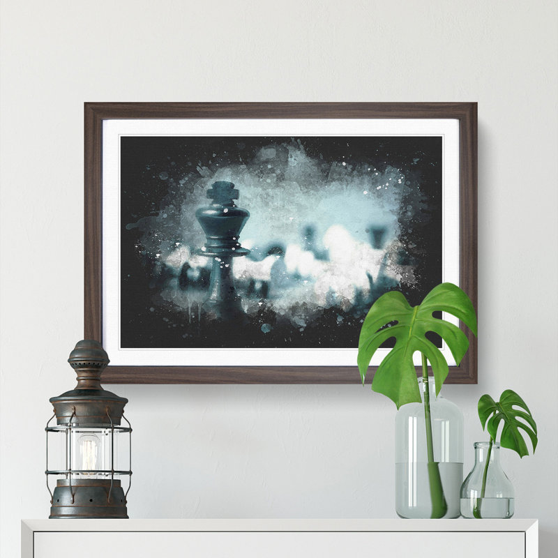 A Chess Battle Paint Splash - Picture Frame Graphic Art, 33cm H x 45cm W x 2cm D, Walnut Framed