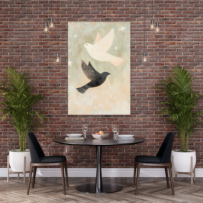White And Black Flight Ethereal Peaceful Abstract Bird Landscape Nature Wall Art Print 1 Piece Wrapped Canvas Wall Art