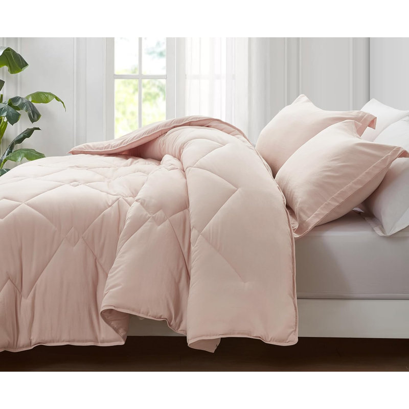 Blush Pink Twin XL Reversible Down Alternative Microfiber Comforter Set