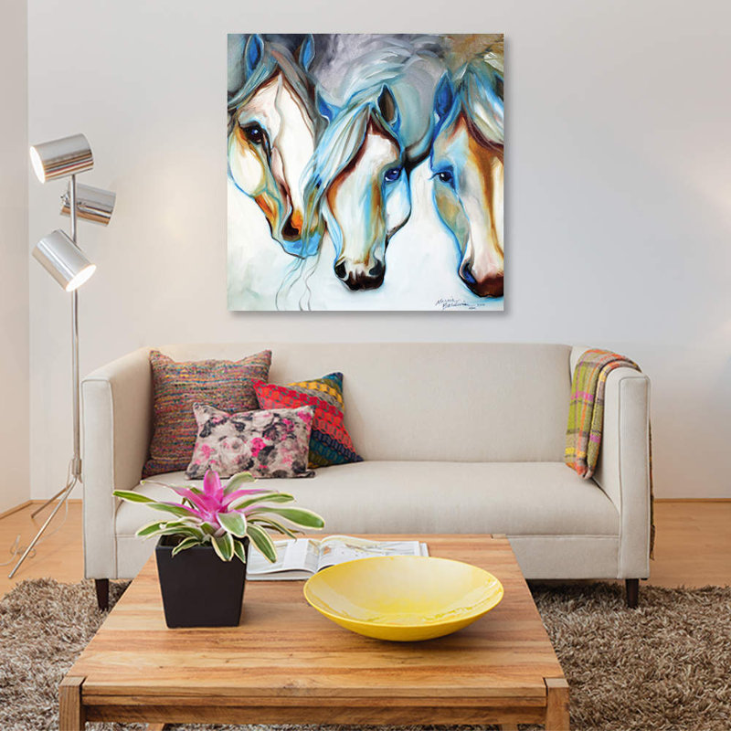 « 3 nobles équin abstract », reproduction sur toile, H 18 po x l 18 po x P 1,5 po, Toile avec cadre noir, Pas de tapis