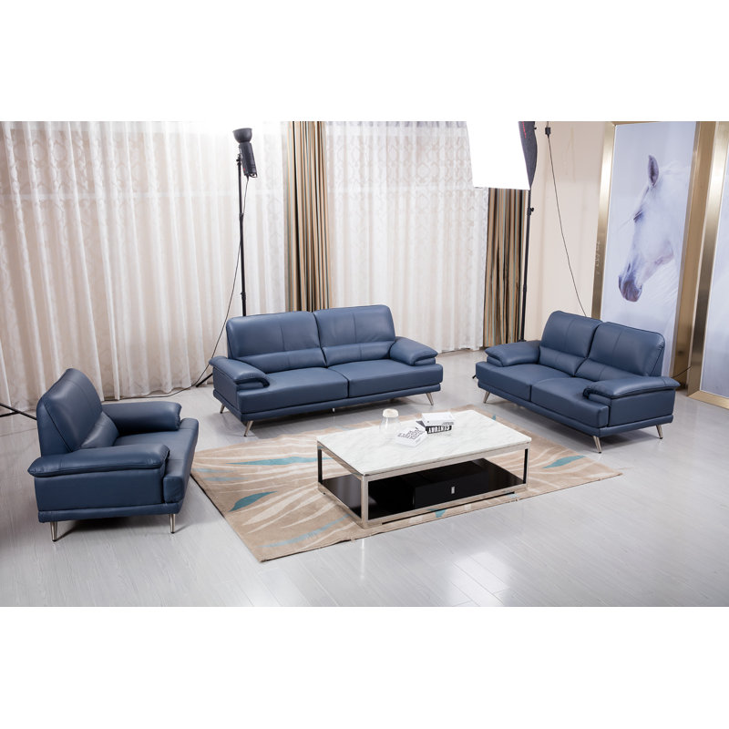 Hayllar Upholstered 68'' Loveseat, Navy Genuine Leather