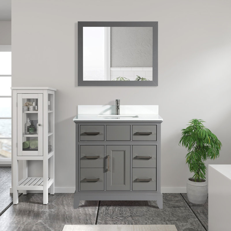 Ensemble de meuble-lavabo simple avec miroir 36 po Valor, Gris