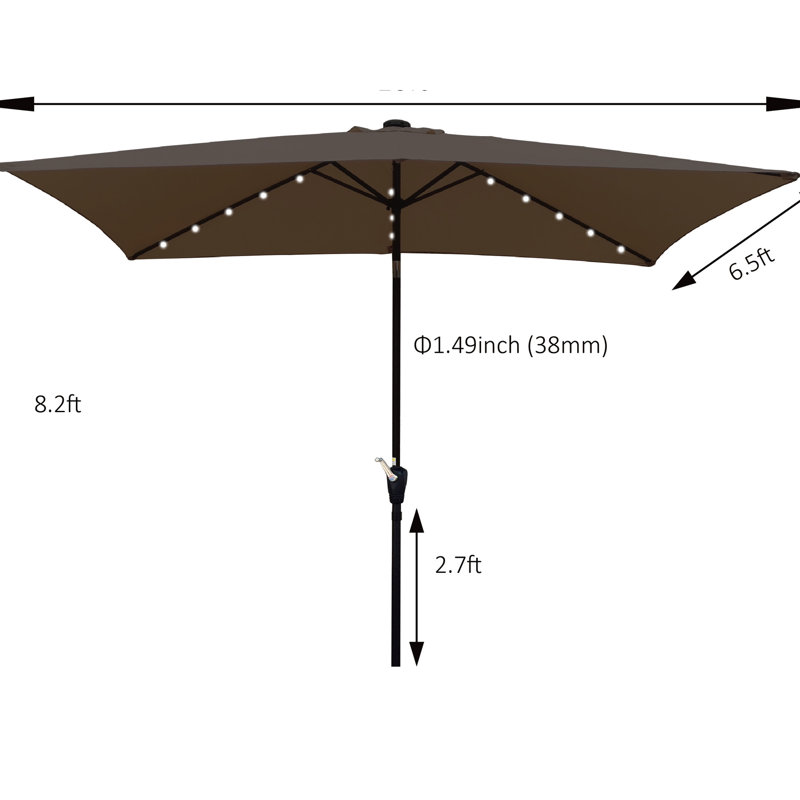 Parasol de marché rectangulaire 10 pi x 6,5 pi avec lumières solaires, manivelle et inclinaison faciles, pour terrasse, piscine extérieure protégée, actionné, fonction d'inclinaison, jardin, piscine