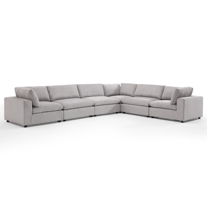 6-Piece Modern Minimalist Soft-Upholstered Sectional With Pillow Back, Gray Chenille