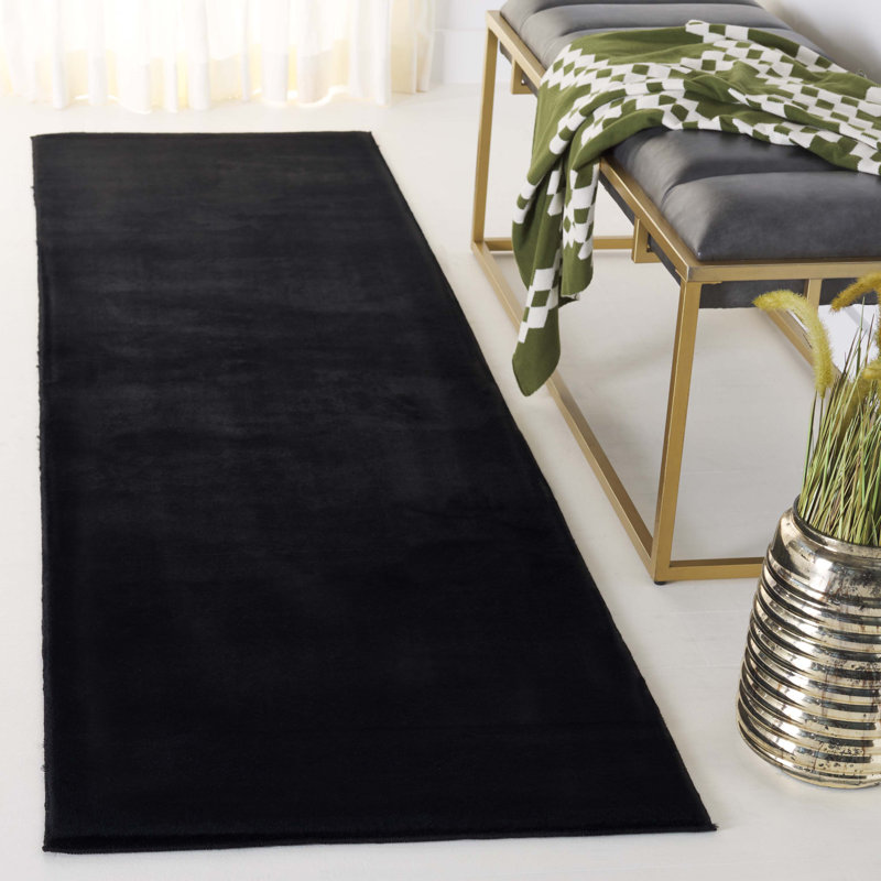 Devaris Faux Rabbit Fur Performance Machine Washable Solid Color Rug, Runner 2'3" x 8'