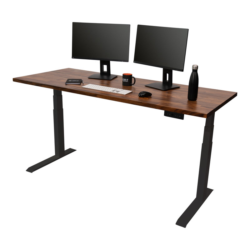 Adjustable Metal Base Standing Desk, 26" H x 70.9" W x 29.5" D, Walnut/Black