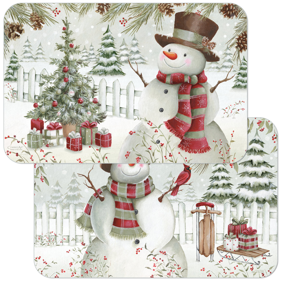 Brown Hat Snowman 4 Piece Reversible Easy Care Placemats (Set of 4) CounterArt