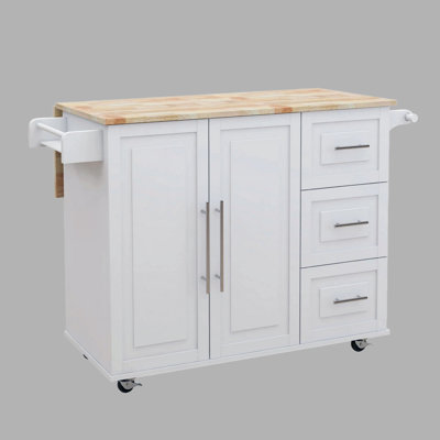 Kitchen Island with Solid Wood Extensible Table Top | Rolling Kitchen Cart with Spice Rack, Towel Rack & Storage Drawers | 43.7" Movable Kitchen Island with Locking Casters for Small Spaces