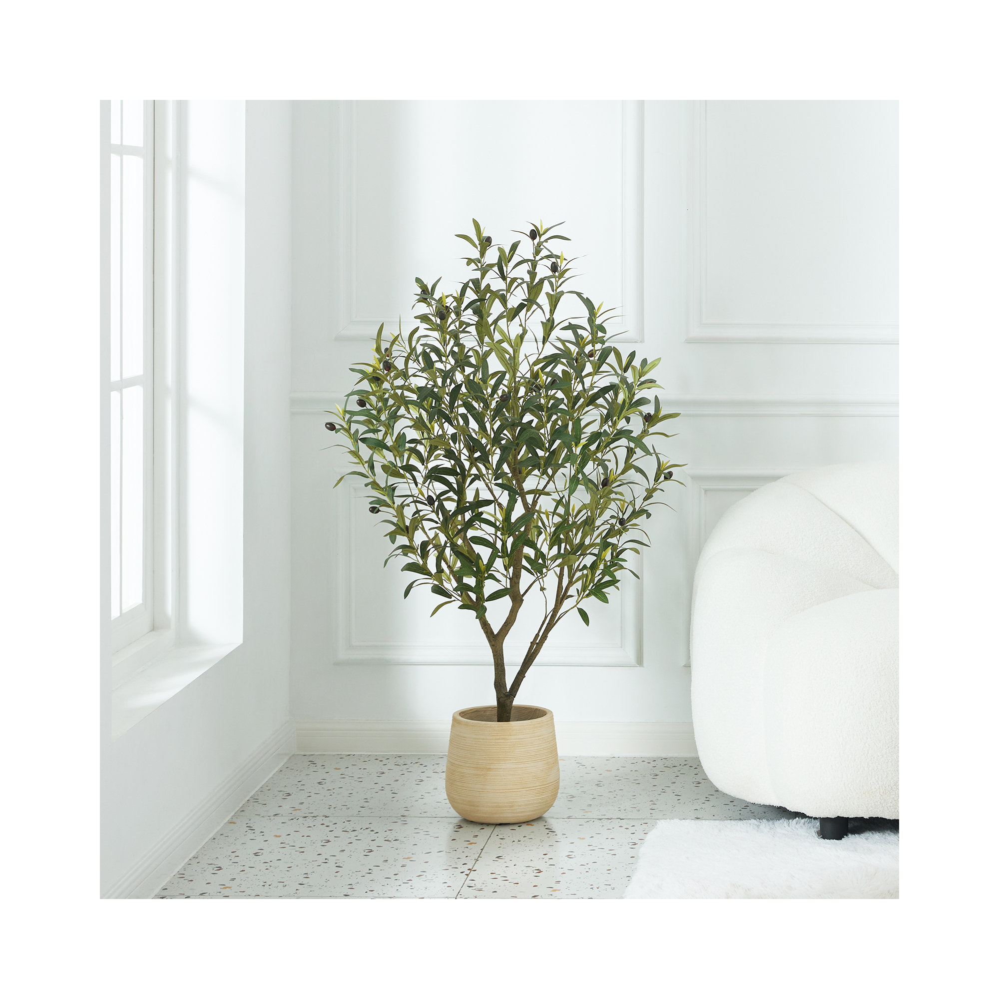Adcock UV Resistant Artificial Olive Tree, Tall Faux Olive Plant for Home Office Indoor Outdoor Decor