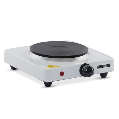 GEEPAS 1000W Single Hot Plate Precise Table Top Cooking – Cast Iron Heating Plate - Portable Electric Hob Single Burner with Adjustable Thermostat for Home Kitchen Camping & Caravan Cooking, Compact