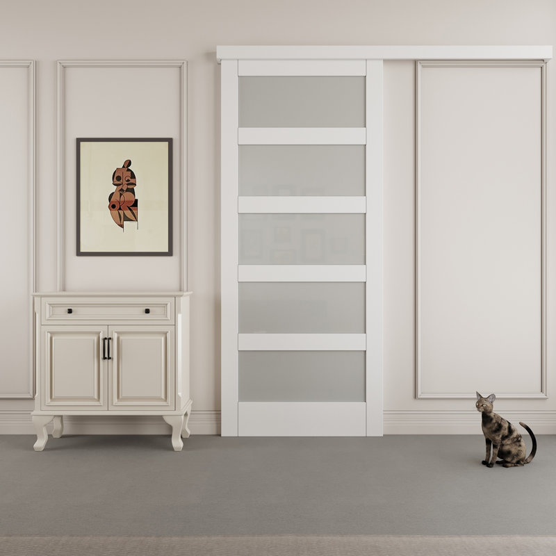Porte de grange coulissante en verre givré avec apprêt caché 5-Lite Hidden Style, 28 po x 80 po, Standard