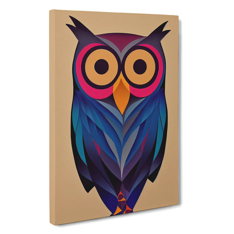 Owl In Technicolour No.3 Abstract - Wrapped Canvas, 60cm H x 40cm W x 3cm D