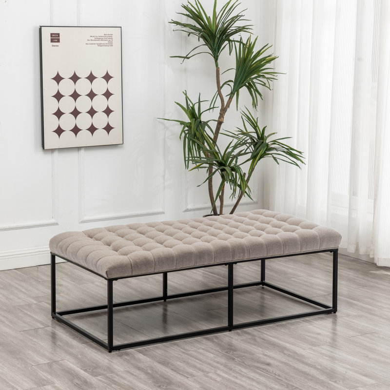 Pennock Upholstered Pouf, Tan Basketweave