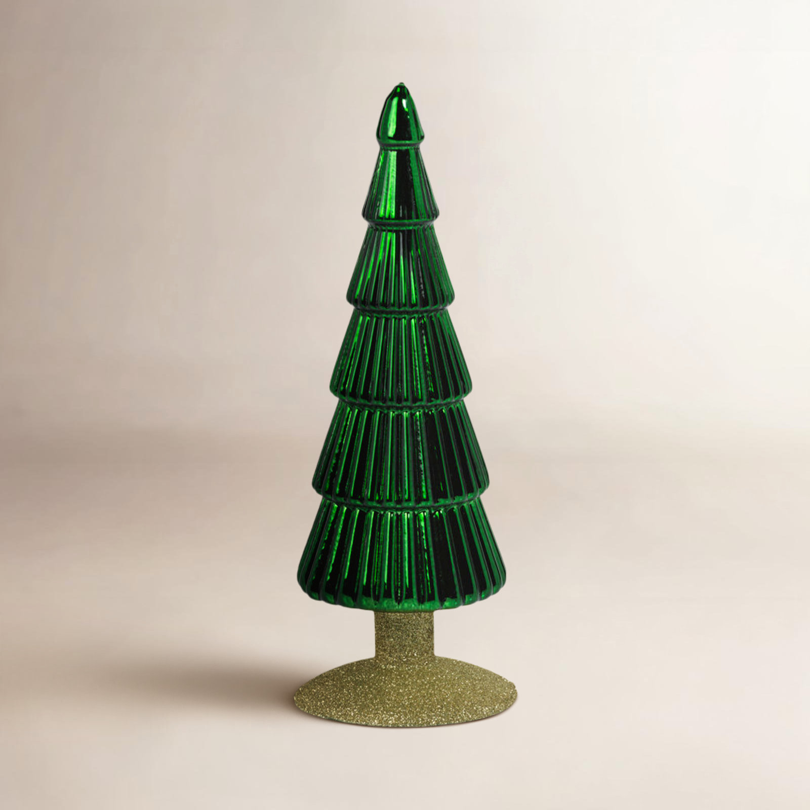 Halette 2-Piece Red Glass Tabletop Tree Set, 9.5" H x 3.5" W x 3.5" D, Green/Gold