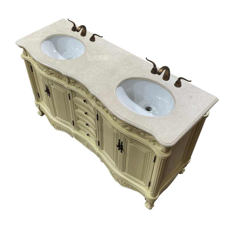 Ensemble de meuble-lavabo double 60 po Aurillac Pakrat, Crème