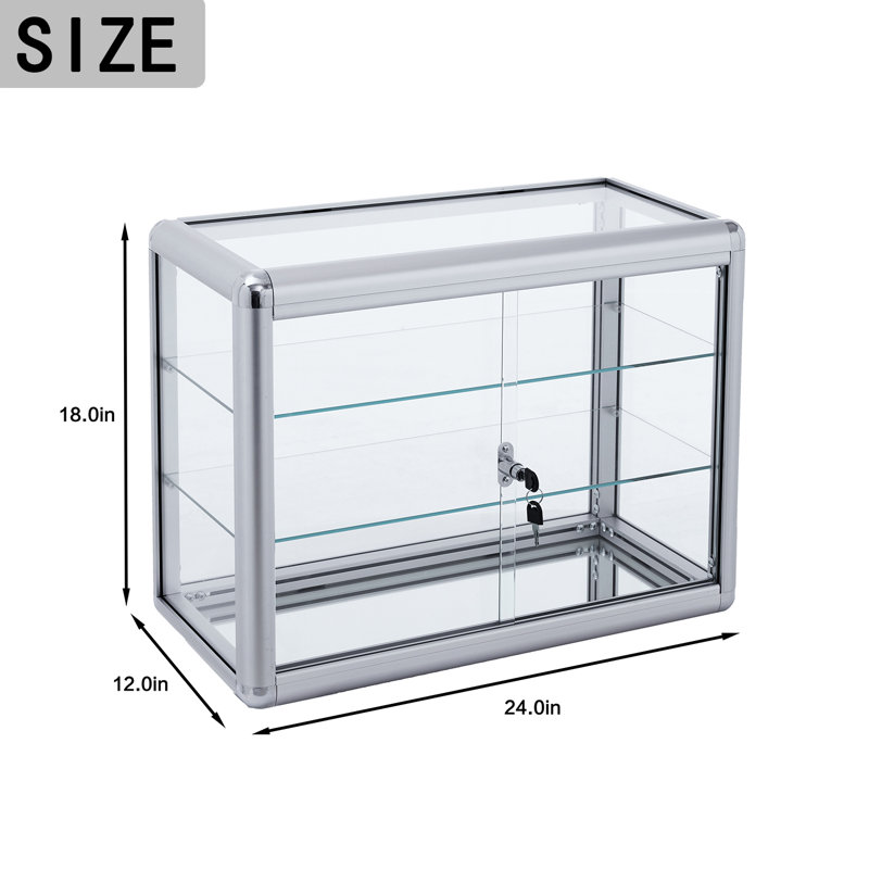 Silver Aluminum and Glass Countertop Display Case with Lock