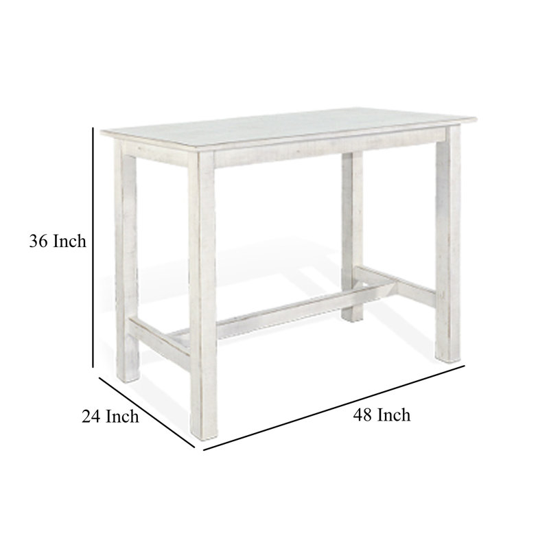 Rena Bar Height Dining Table | 48" Rectangular Top | Mahogany Wood, 36"H x 48"L x 24"W, White