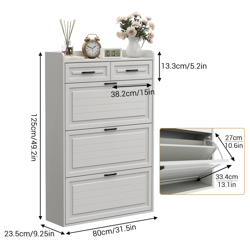 Shoe Cabinet with 3 Flip Drawers & 2 Storage Drawers, Narrow Hidden Shoe Organizer for Entryway