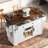 53.7" Farmhouse Kitchen Island With Drop Leaf, Power Outlet, Sliding Barn Doors & Spice Rack, White-1129515417
