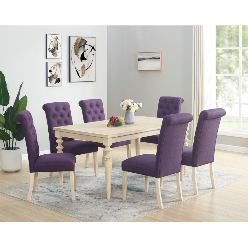 Beebe 6 - Person Four Leg Dining Set, Purple/Wired White, 7 Pieces: Table, 6 Chairs