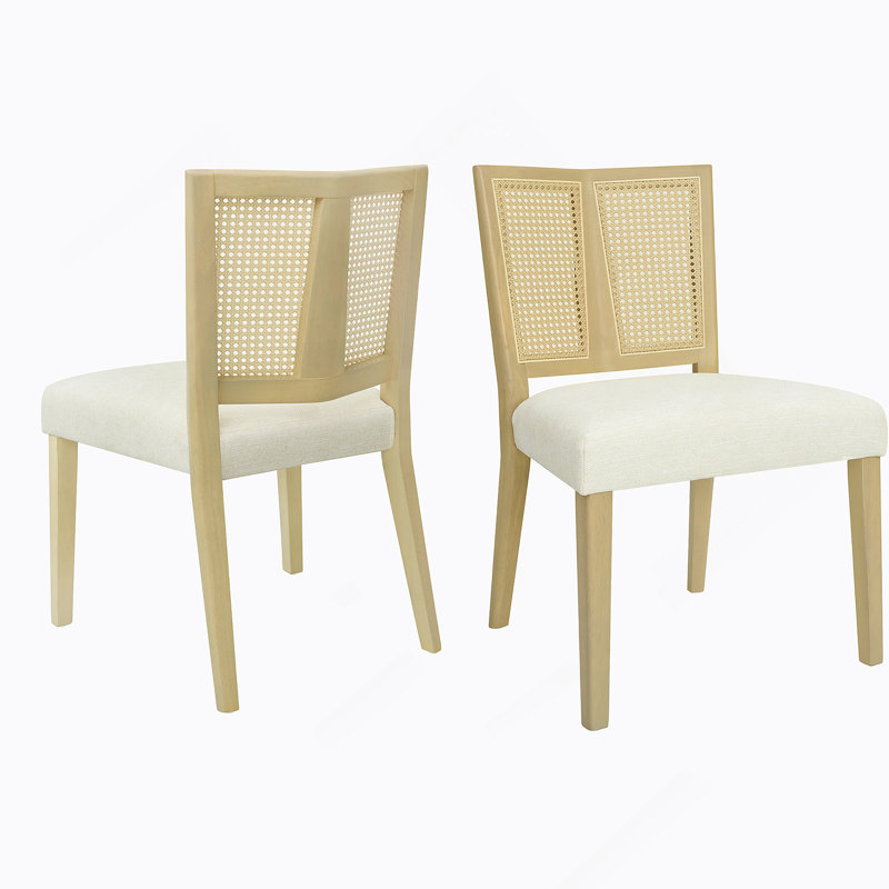 Ensemble de 2 chaises en rotin sans accoudoirs (frêne clair + beige), Beige, Bois de frêne naturel