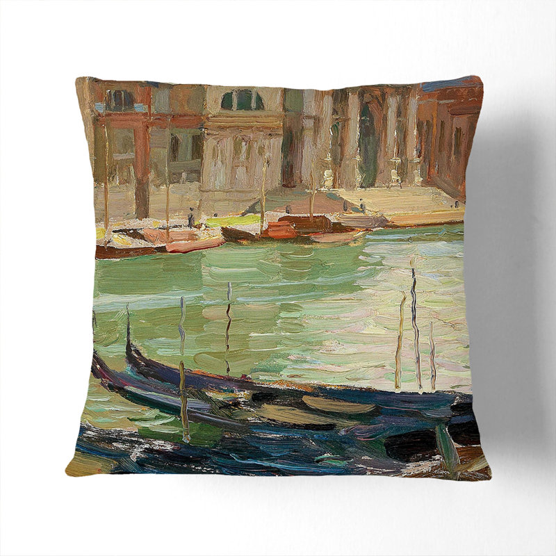 Gondolas In Venince Square Throw Cushion, 40cm H x 40cm W x 15cm D, Black