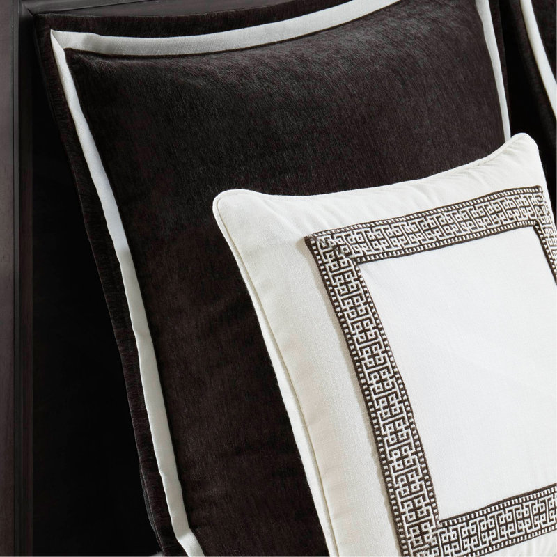 Ensemble 8 pièces de couette surdimensionnée à broderies pour grand lit, en noir et blanc, luxueuse et élégante