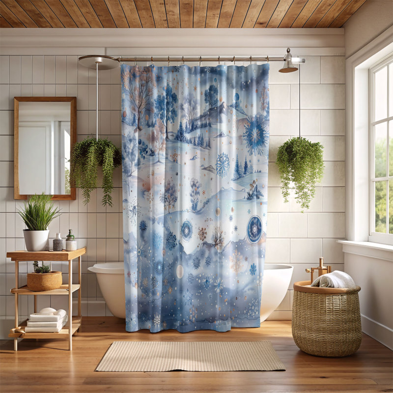 Winter Flowers - Rideau de douche Premium, H 74 po x l 71 po