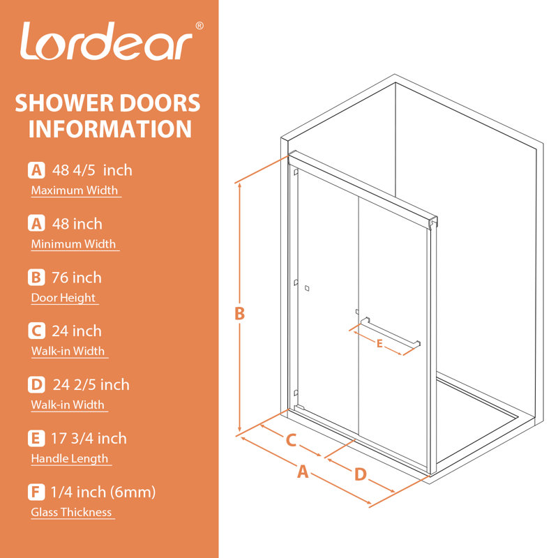 48" W x 76" H Frameless Double Sliding Shower Door with Tempered Glass