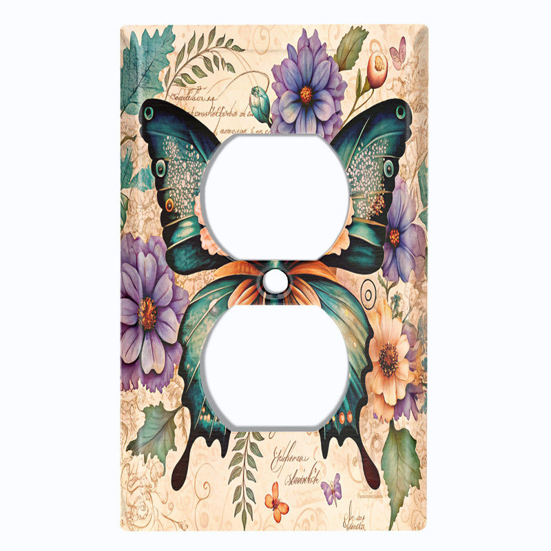 Couvercle de plaque d'interrupteur en métal; Papillon botanique US standard taille 1 - papillon botanique, Prise double # 8